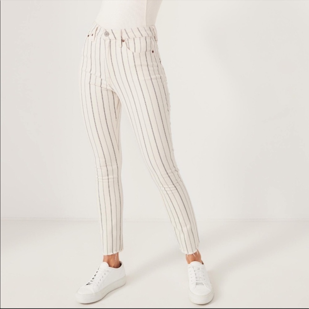 Abercrombie and Fitch white striped high rise jean